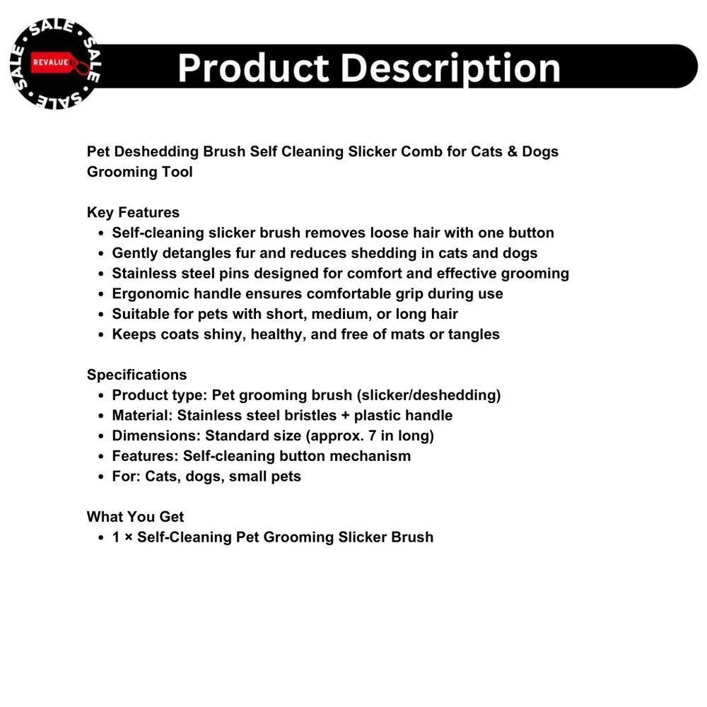 Pet Deshedding Brush Self Cleaning‎ Slicker Comb for Cats & Dogs Grooming Tool